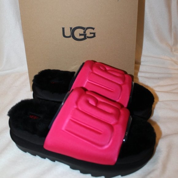 NIB UGG WOMEN'S MAXI‎ SLIDE GRAPHIC LOGO SLIPPER SANDALS - Picture 1 of 8